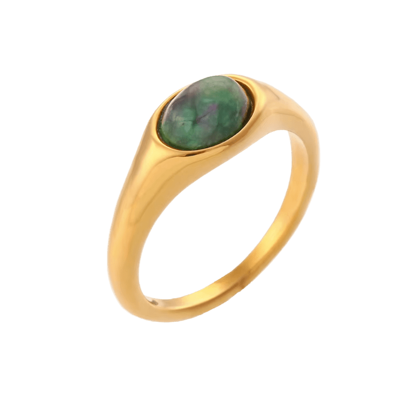 Golden Green Stone Ring - Clout Vienna