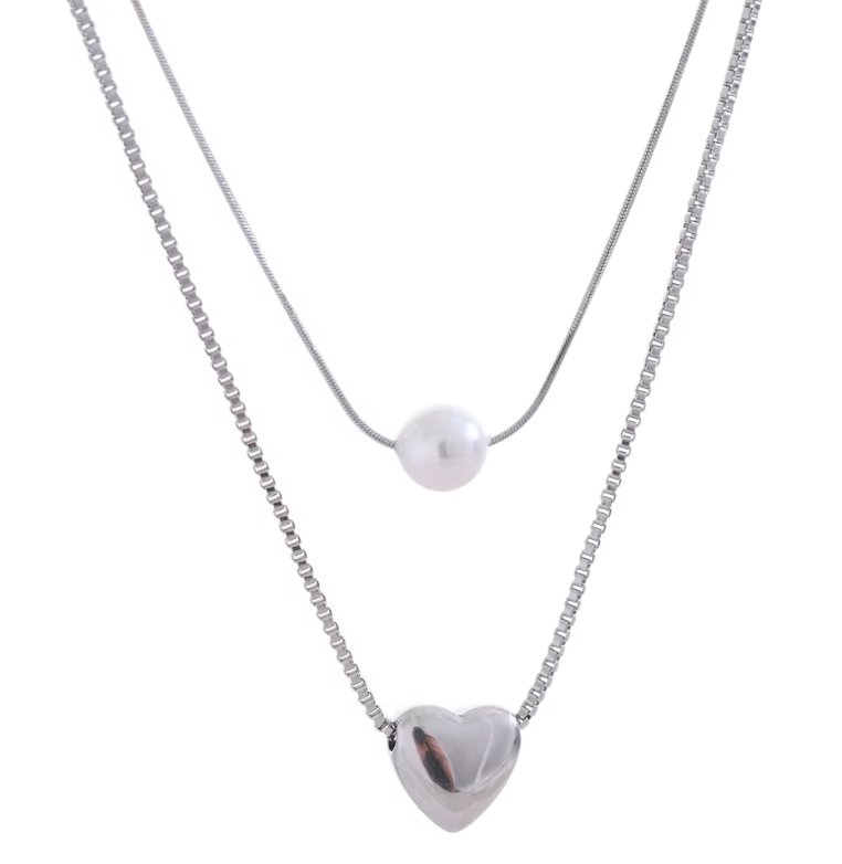 Doppelkette Perlen - Herz - Clout Vienna#