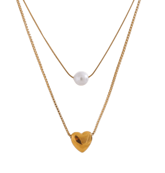 Doppelkette Perlen - Herz - Clout Vienna