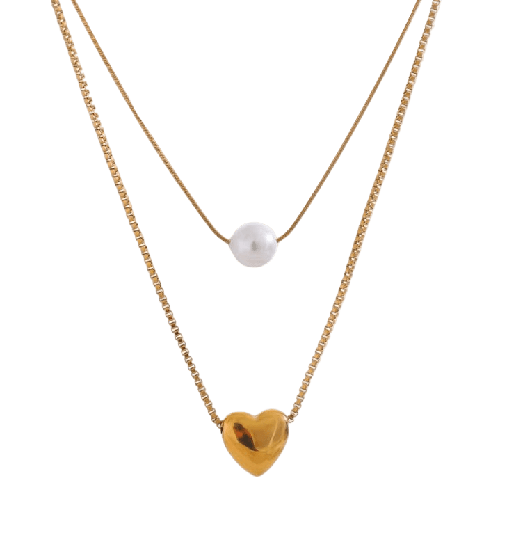 Doppelkette Perlen - Herz - Clout Vienna