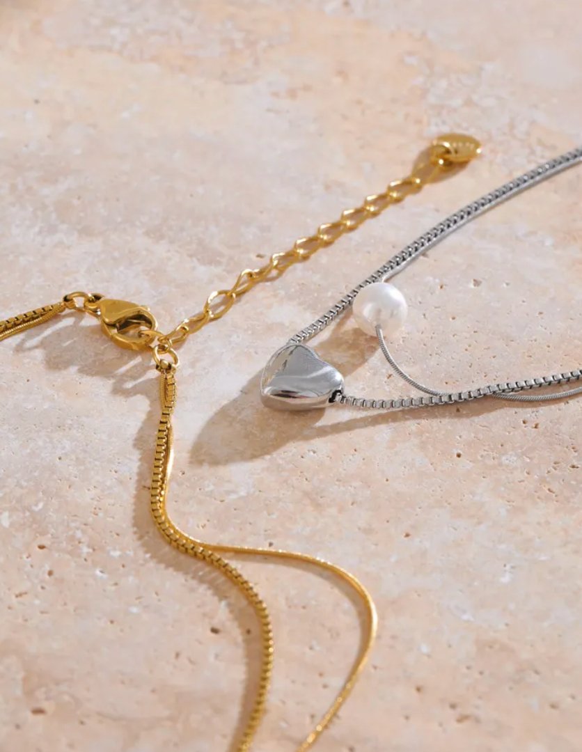 Doppelkette Perlen - Herz - Clout Vienna#