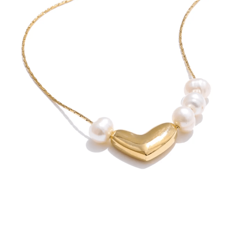 Golden Heart Pearl Necklace - Clout Vienna#