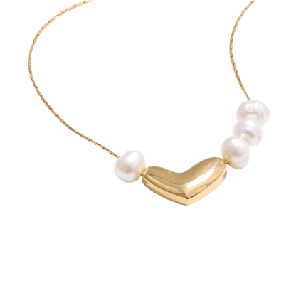 Golden Heart Pearl Necklace - Clout Vienna#