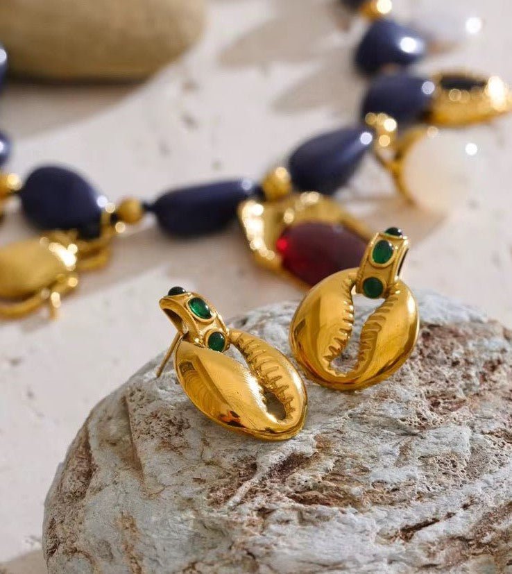 Goldene Creolen mit grünen Steinen - Clout Vienna