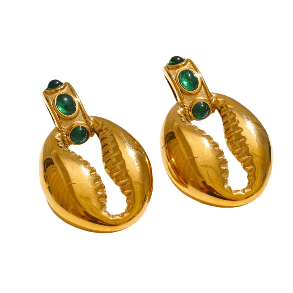 Goldene Creolen mit grünen Steinen - Clout Vienna