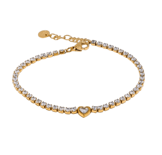 Tennischain Armband mit Herz Anhänger - Clout Vienna