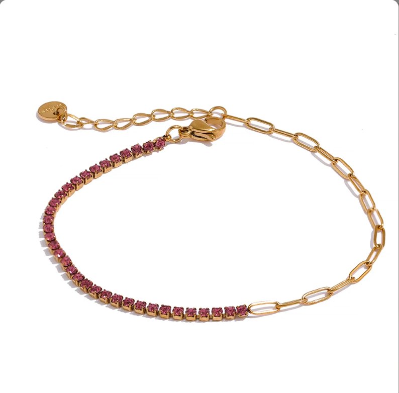 Tennischain Petit mit Gliederkette rosa - Clout Vienna#